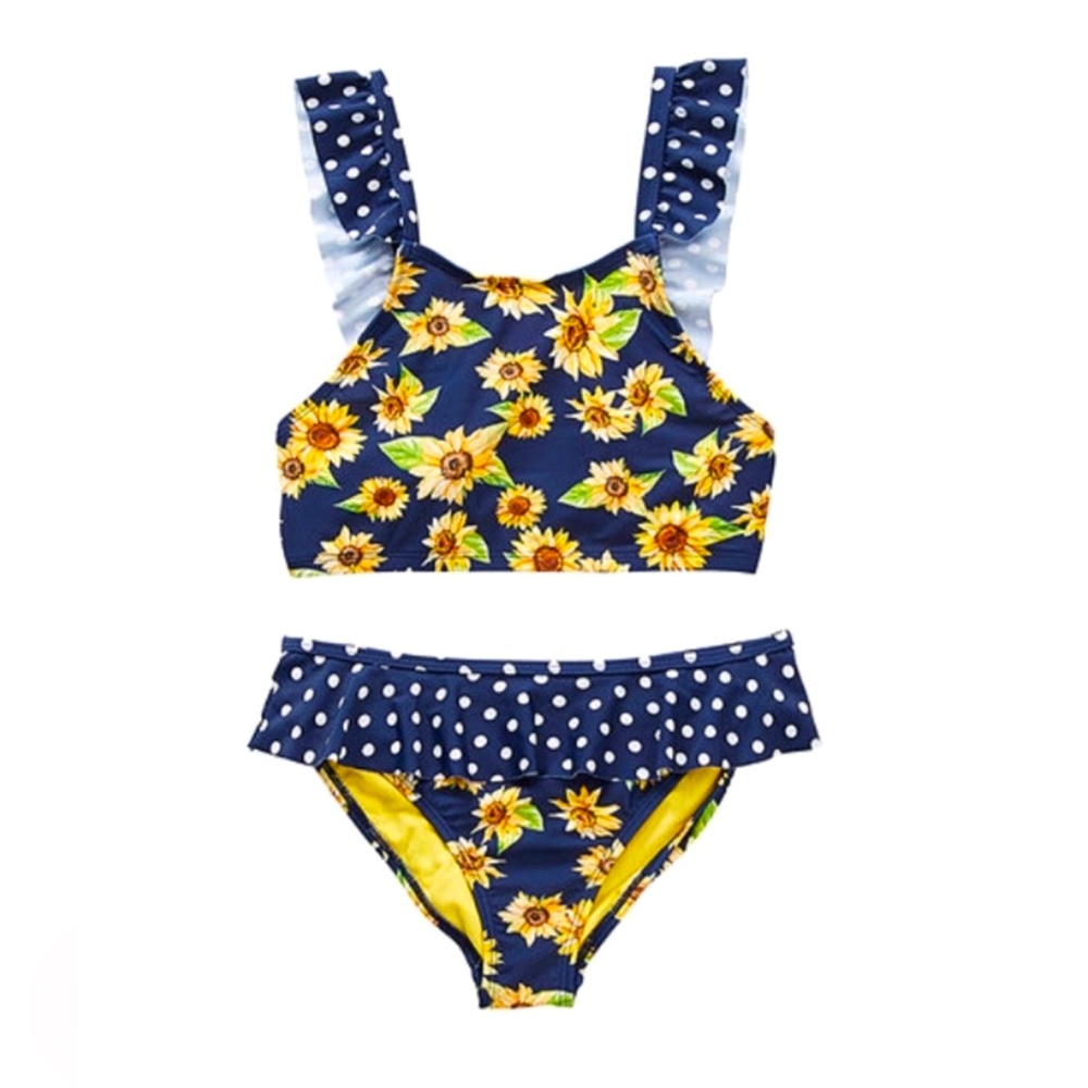 New Peyton & Parker Girls Plus Navy Multi Floral Two Piece Swimsuit 18.5